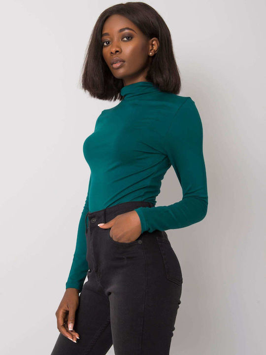 Rue Paris Damen Bluse Baumwolle Langärmelig Dark Green