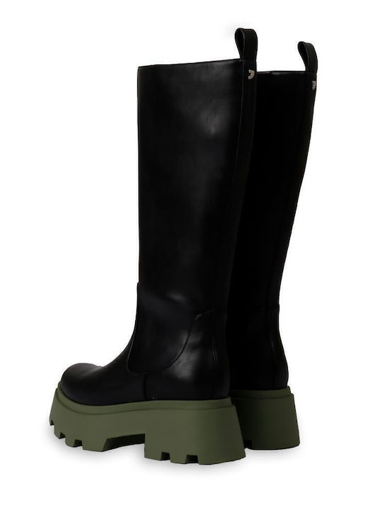 Leather Medium Heel Women's Boots with Zipper Black