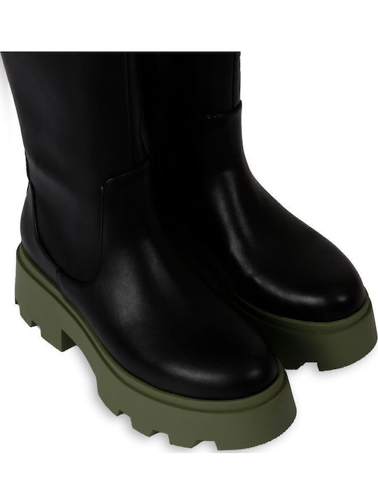 Leather Medium Heel Women's Boots with Zipper Black