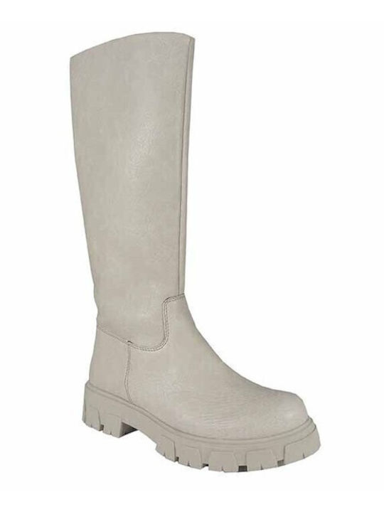 Leather Women's Boots with Zipper Beige