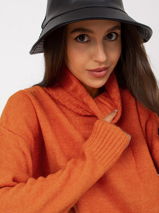 Rue Paris Damen Langarm Pullover Rollkragen Dark Orange