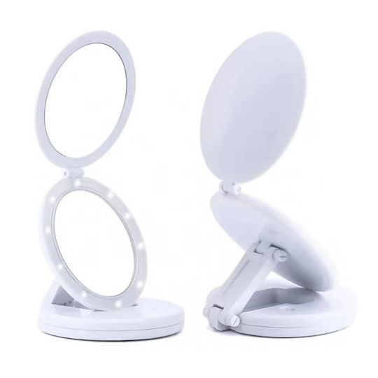 Andowl Double Sided Lighted Tabletop Makeup Mirror Zoom x5 15x15cm White