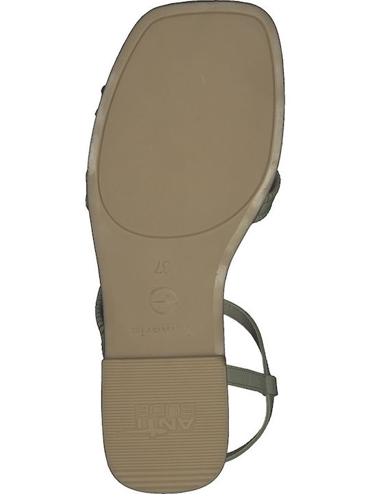 Leather Women's Flat Sandals with Strap in Green Color