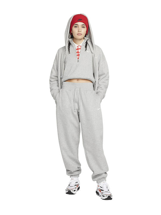 Sportswear Ψηλόμεσο Παντελόνι Φόρμας με Λάστιχο Fleece Γκρι