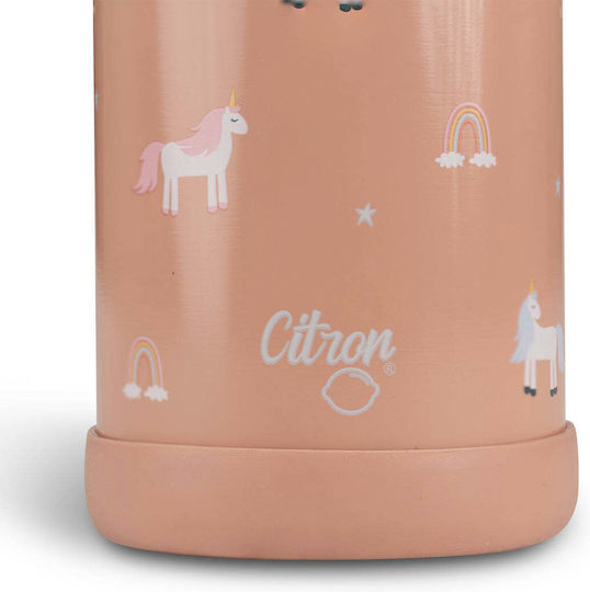 Citron Unicorn Kids Water Bottle Thermos Unicorn Stainless Steel with Straw Non Spill Pink 350ml
