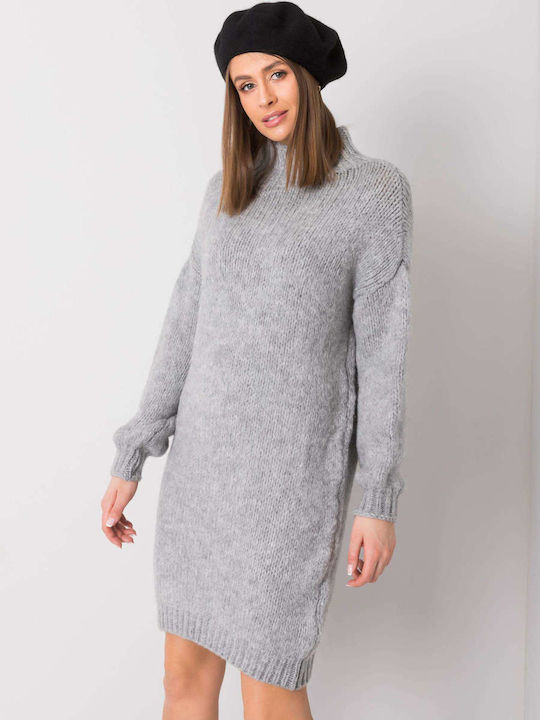 Rue Paris Mini Dress Knitted Turtleneck Gray