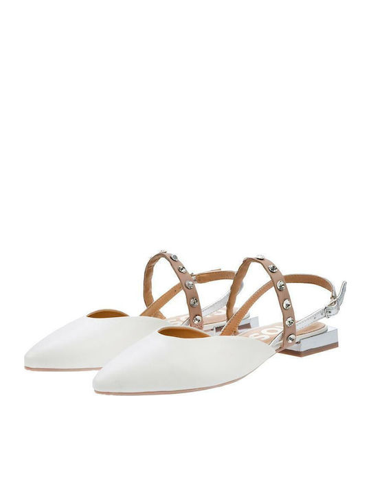 Pantofi balerini pentru femei Slingback Off White