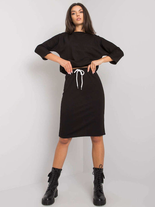 Ex Moda Set with High Waist Midi Skirt in Black color