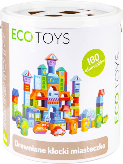 Ecotoys Cuburi De Construit Din Lemn Pentru 2+ Ani 100 Bucăți