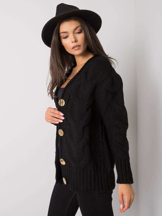 Rue Paris Short Women's Knitted Cardigan with Buttons Black