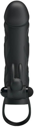 Pretty Love Silicone Vibrating Sleeve Προέκταση Πέους με Δόνηση Μαύρη 14cm