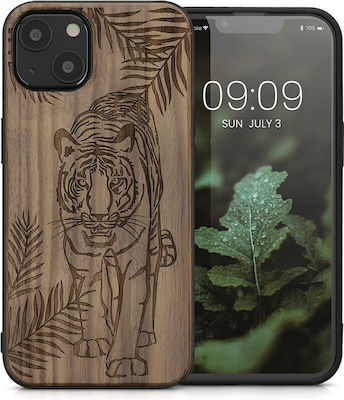 KWmobile Tiger Palm Tree Wooden Back Cover Dark Brown (iPhone 13)