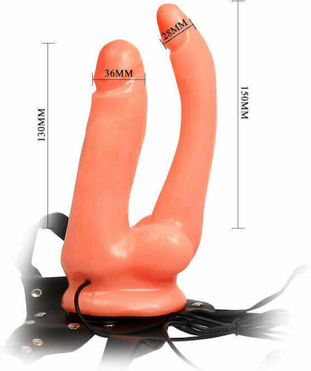 Baile Jessica Strap-On Harness με Διπλό Dildo 21.5cm στο χρώμα του δέρματος