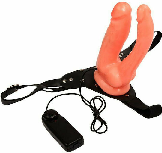 Baile Jessica Strap-On Harness με Διπλό Dildo 21.5cm στο χρώμα του δέρματος