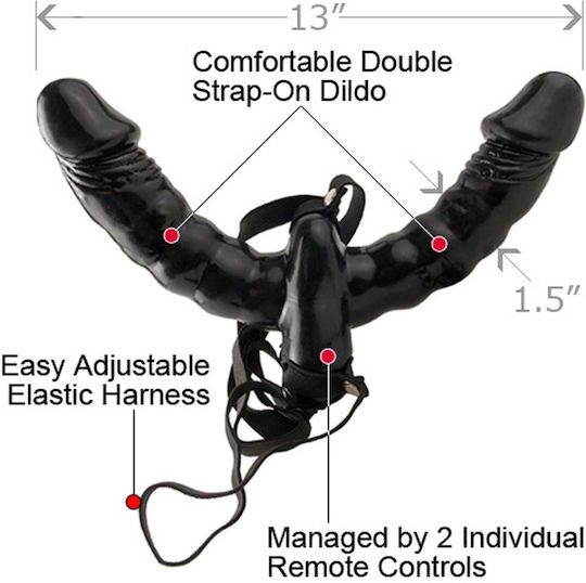 Pipedream Fetish Fantasy Series Vibrating Double Delight Strap-On Harness with Double Dildo 15cm and Vibration in Black Color