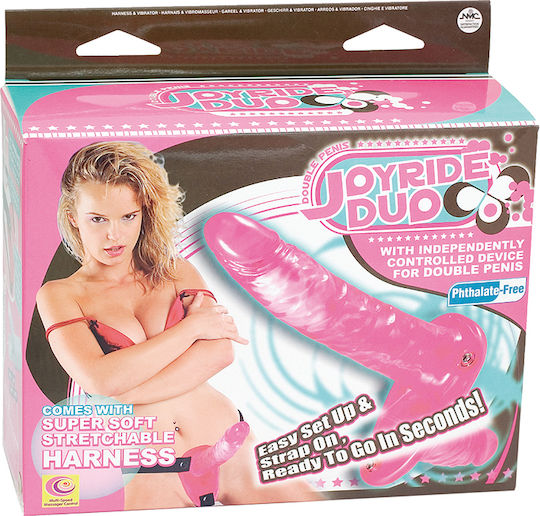 Nanma Joyride Duo Double Penis Vibrating Dildo Strap On Harness με Διπλό Dildo και Δόνηση σε Ροζ Χρώμα