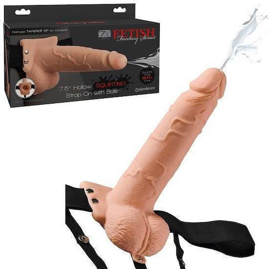 Pipedream Fetish Fantasy Hollow Squirting Strap-On with Balls Harness with Dildo 19cm in skin color