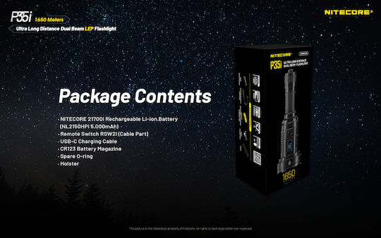NiteCore Επαναφορτιζόμενος Φακός LED IP68 με Μέγιστη Φωτεινότητα 3000lm P35i