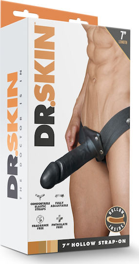 Blush Dr. Skin 7 Inch Hollow Strap On Harness with Dildo 17cm in Black Color