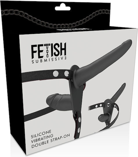 Fetish Submissive Double Strap Vibrator Strap-On Арсенал с Двойна Дилдо и Вибрация в Телесен цвят