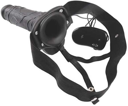 Toyz4lovers Real Rapture Air Feeling 8" Hollow Vibrating Strap On Harness with Dildo 20.5cm and Vibration in Black Color