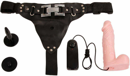 Baile Ultra Passionate Harness with Vibration Harness με Dildo 16.7cm και Δόνηση σε Μαύρο Χρώμα