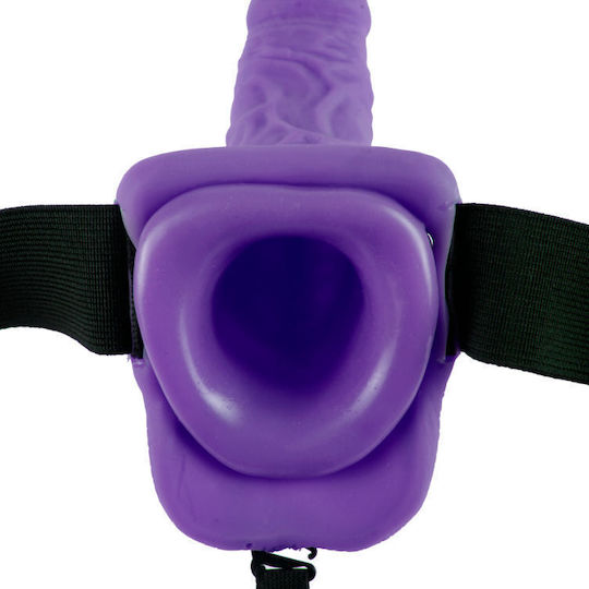 Pipedream Fetish Fantasy Series Vibrating Hollow Strap-On with Balls Gurtzeug mit Dildo 18cm und Vibration in Lila Farbe