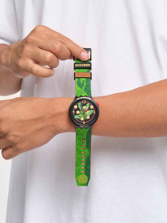 Swatch Shenron Men's Watch 47mm Battery with Green Rubber Strap
