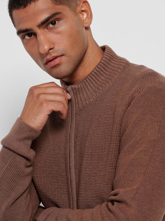 Men's Knitted Cardigan Tobacco Melange