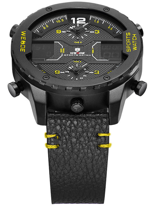 Weide Analog/Digital Men's Watch 53mm Chronograph Battery with Black Leather Strap