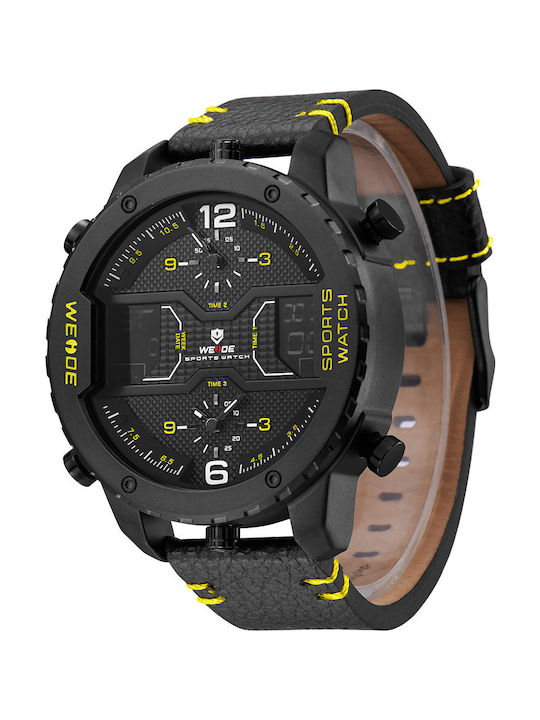 Weide Analog/Digital Men's Watch 53mm Chronograph Battery with Black Leather Strap