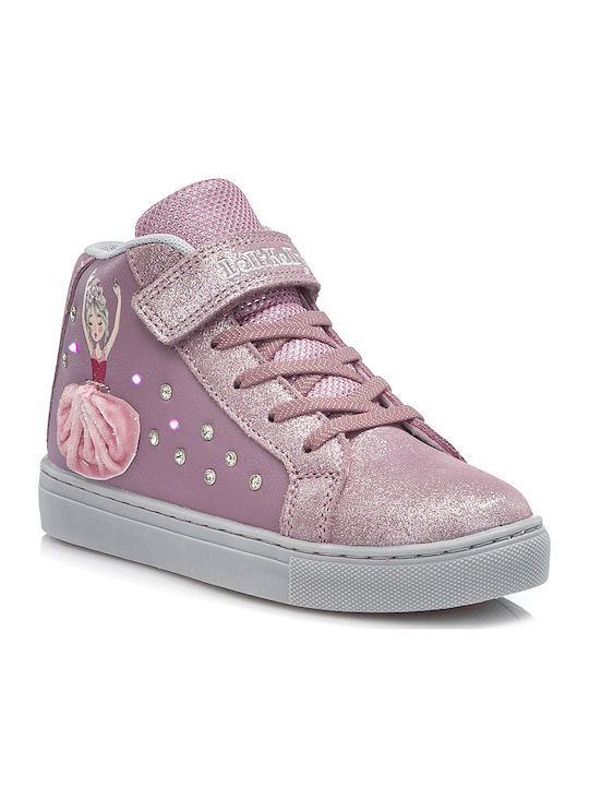 Mille Stelle Kids Sneakers High with Scratch & Lights Pink