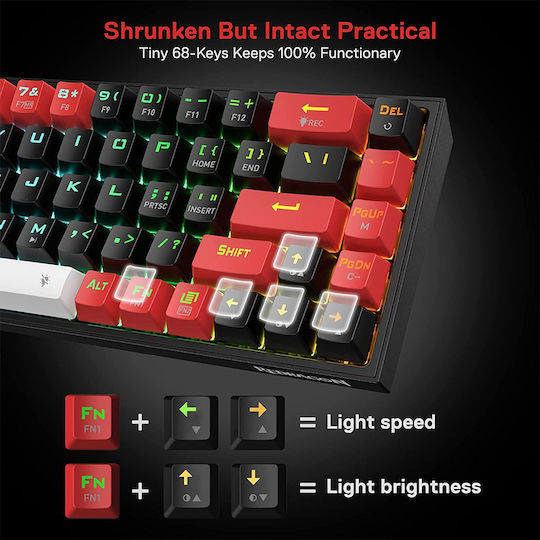 Redragon K631 Pro BRW Ασύρματο Gaming Μηχανικό Πληκτρολόγιο 65% με Custom Red διακόπτες και RGB φωτισμό (Αγγλικό US)