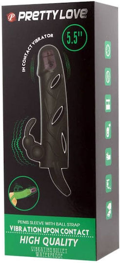 Pretty Love Double Vibrating Penis Sleeve Ball Strap Black