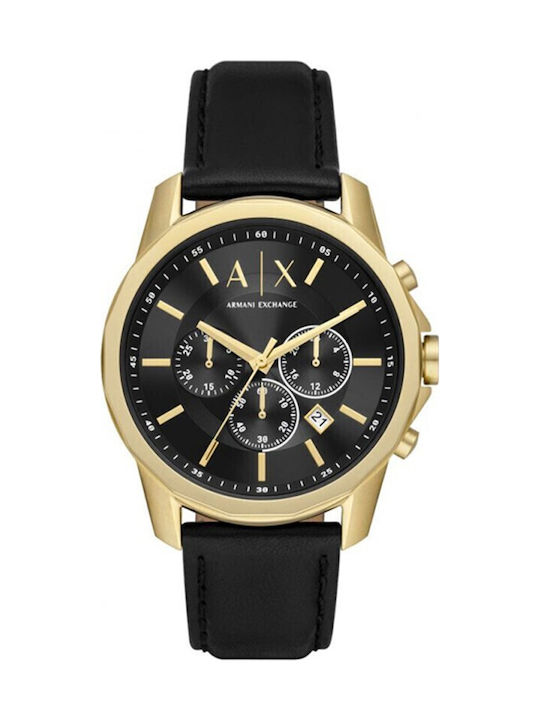 Armani Exchange Banks Ceas Bărbat 44mm Cronograf Baterie cu Curea din Piele Neagră