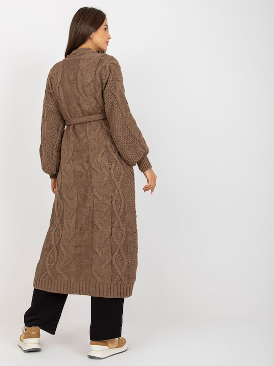 Rue Paris Long Women's Knitted Cardigan Brown