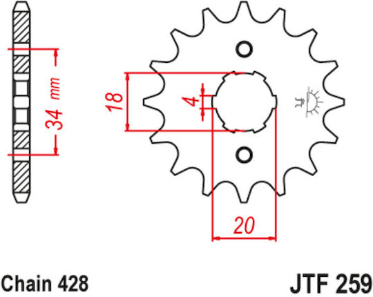 JT Sprockets Γρανάζι Μπροστά 14 Δοντιών για Honda XL 185 S
