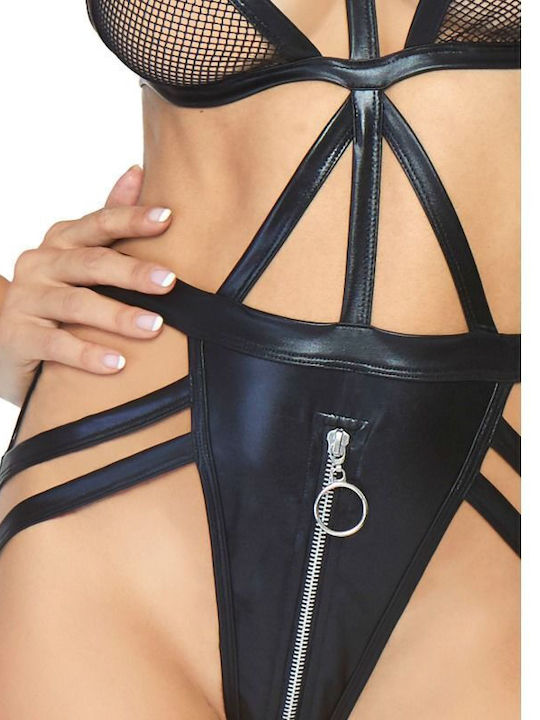 Leg Avenue Cage Strap Garter Teddy Sexy Bodysuit Black