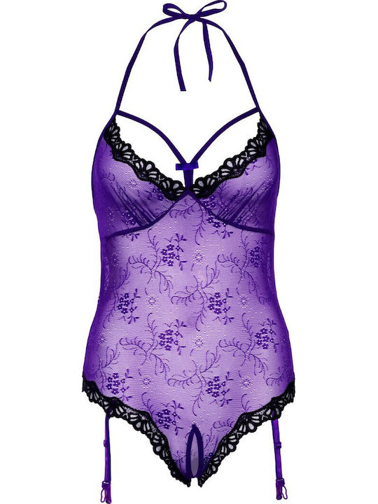 Daring Intimates Lace Teddy With Open Crotch Sexy Κορμάκι με Δαντέλα Purple