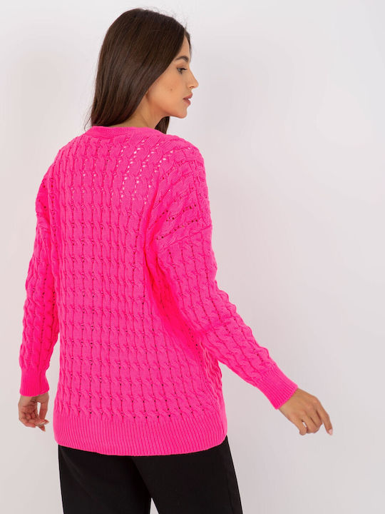 Rue Paris Women's Knitted Cardigan with Buttons Fuchsia