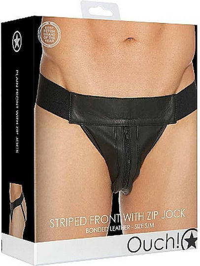 Shots Ouch! Striped Front With Zip Jock Jockstrap Sexy pentru bărbați Black