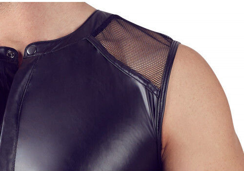 Nek Nek Wetlook Stretcy Shirt With Hidden Press Studs Black