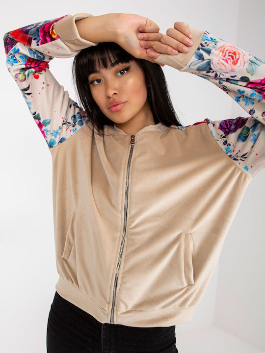 Rue Paris Women's Short Bomber Jacket for Spring or Autumn Beige