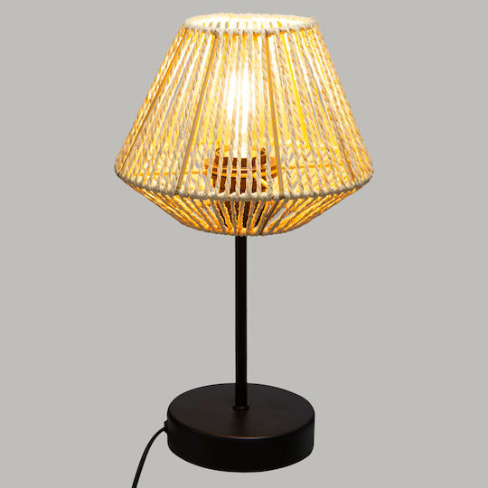 Atmosphera Jily Table Lamp for E27 Socket with Beige Shade and Black Base