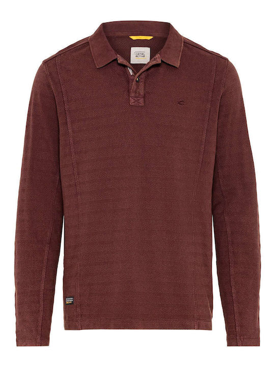 Camel Active Bluza Bărbătească cu Mânecă Lungă Polo Burgundy