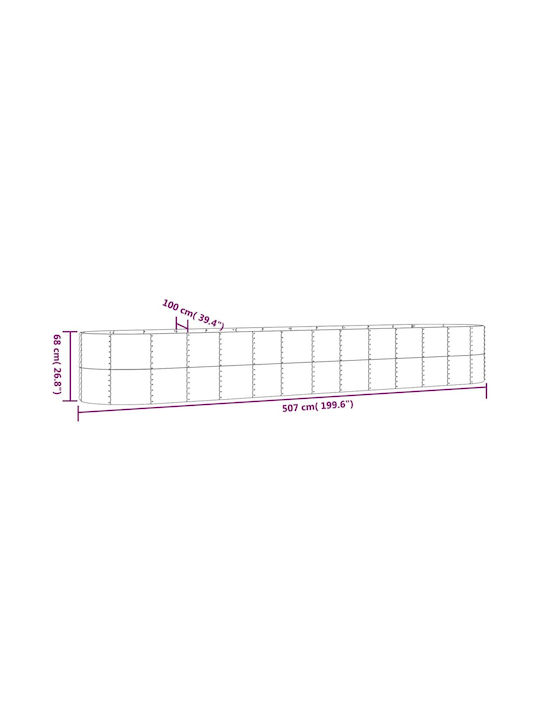 vidaXL Метална Кутия За Саксии Сив 507x100x68см
