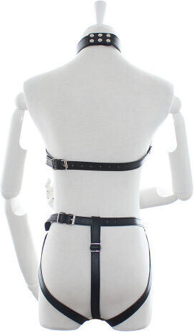 Naughty Toys Leather Fetish Bodysuit with Straps Black