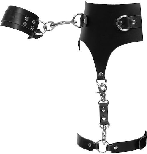 Zado Leather Waist Harness with Wrist Cuffs Black