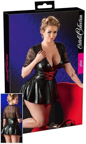 Cottelli Collection Φόρεμα Plus Size Wetlook Dress with Lace Insert Μαύρο