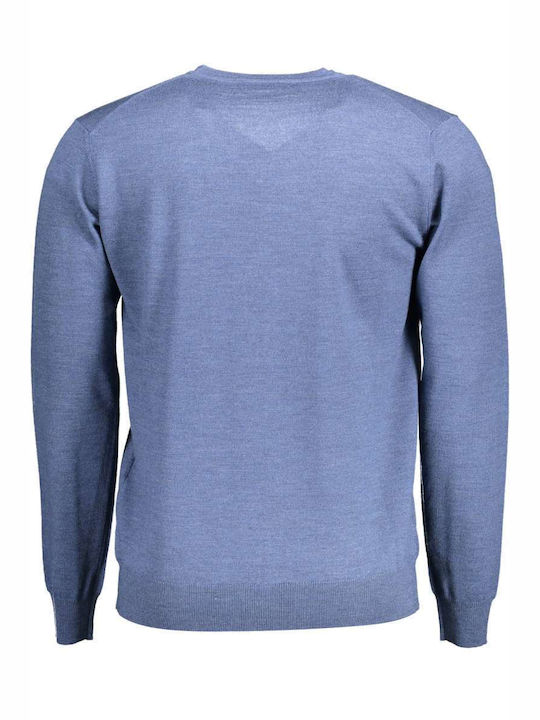 Harmont & Blaine Men's Long Sleeve Sweater with V-Neck Blue